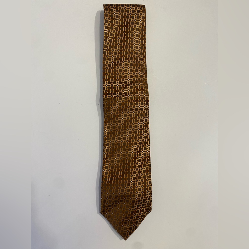 Oscar de la Renta brown and gold patterned silk tie
